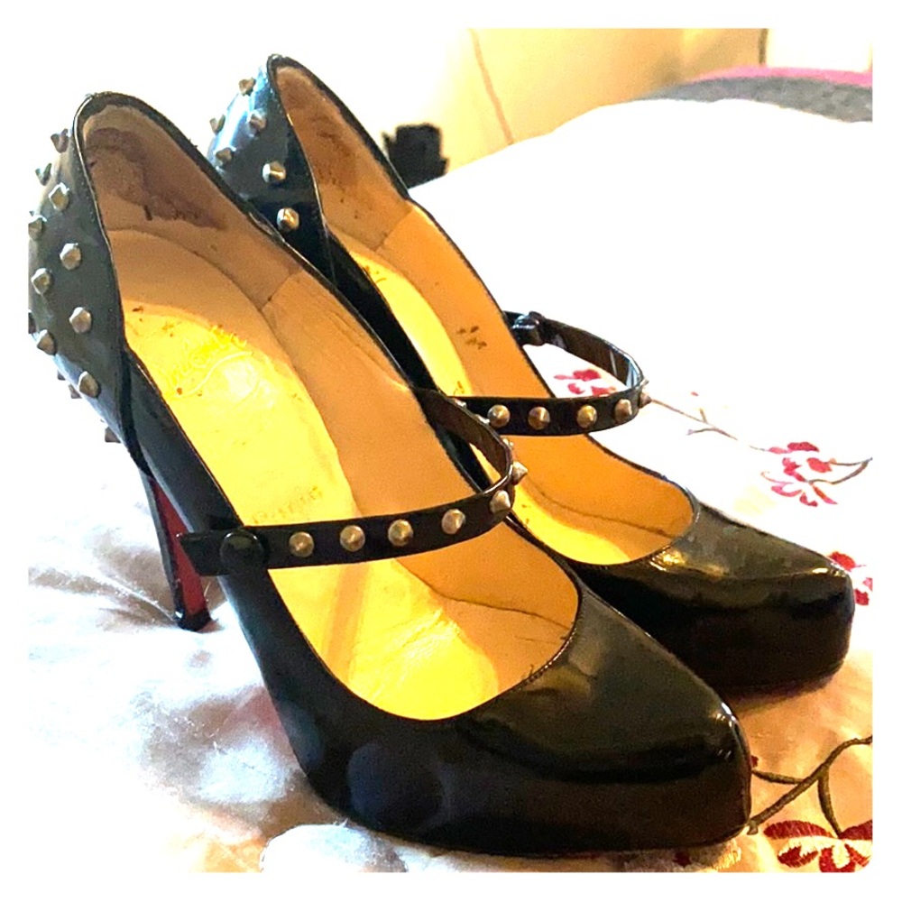 Louboutin Black Spike Patent Mary Janes